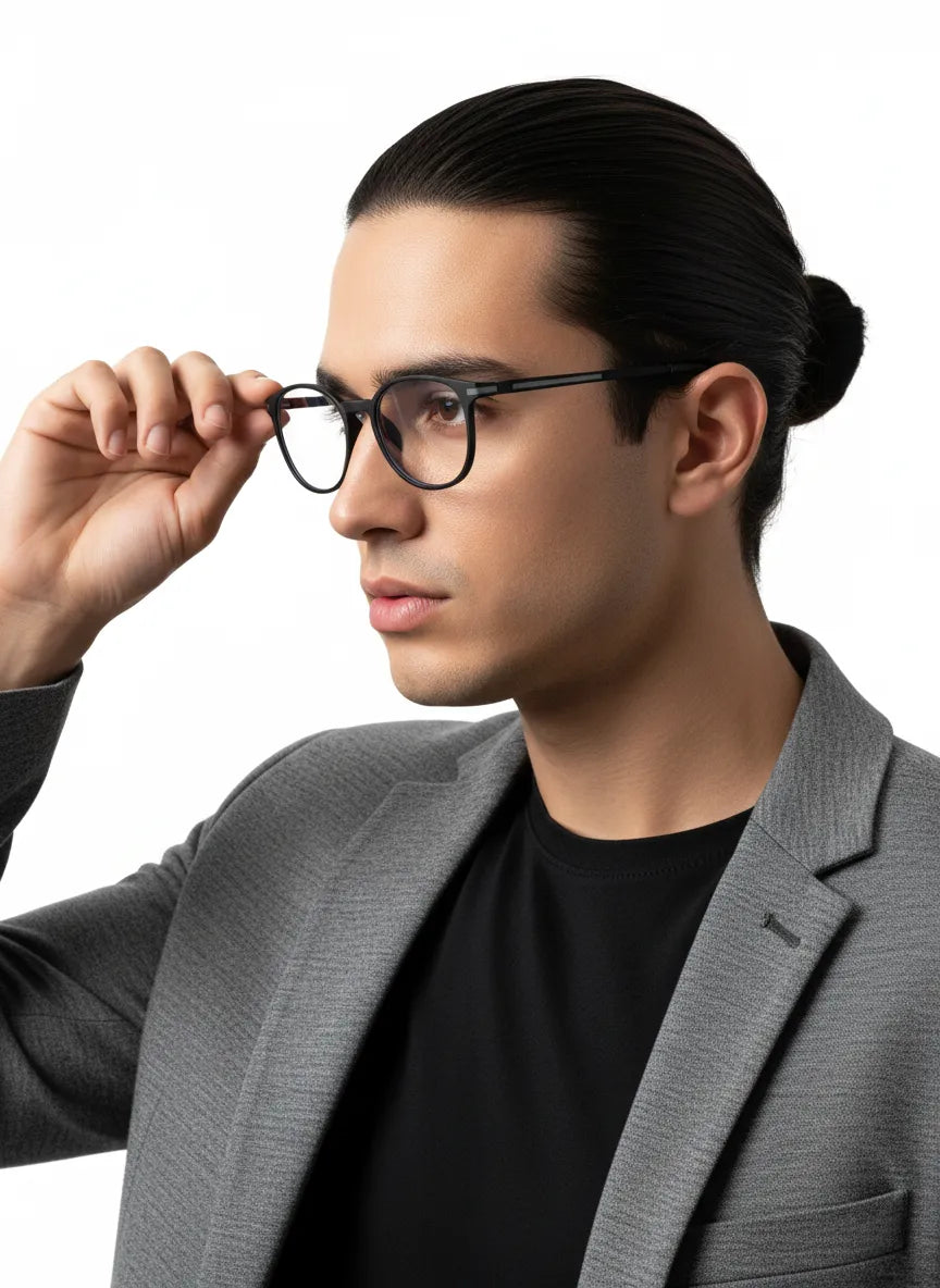 Idefend | Black Medium Full Rim Round Computer Glasses for Men & Women [Blue Block]