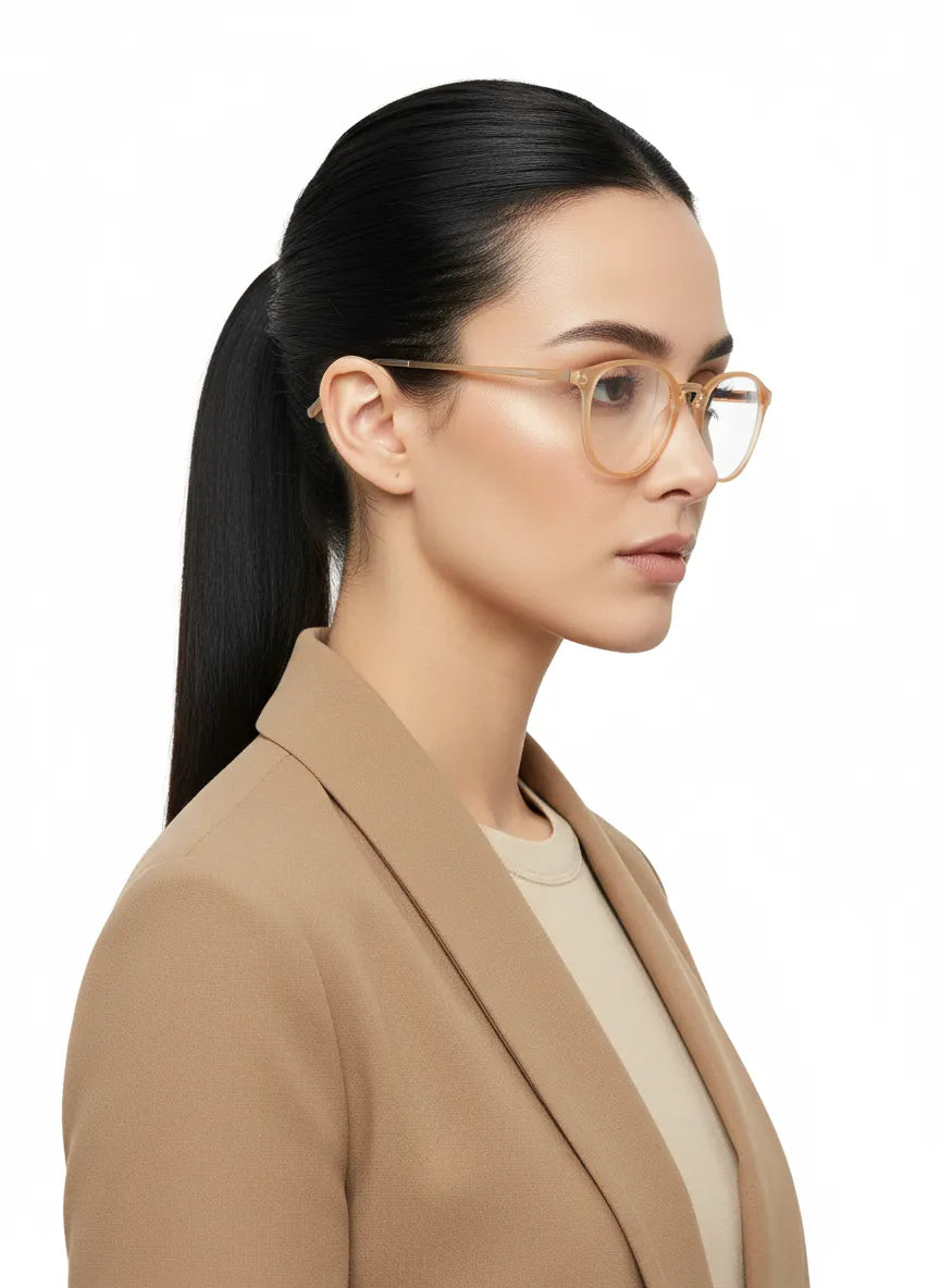 Idefend | Transparent Orange Medium Full Rim Round Computer Glasses for Men & Women [Blue Block]