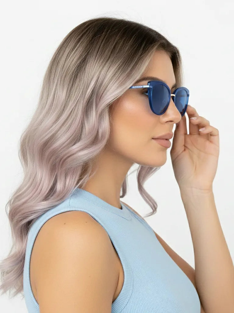 Lythion | Gradient Blue Large Full Rim Cateye Sunglasses for Women [Photochromic]