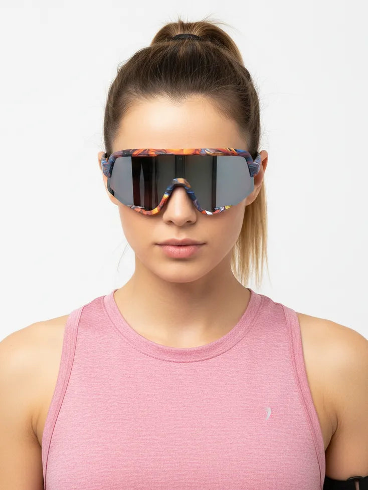 Nexis | Grey Large Full Rim Shield Sports Glasses for Men & Women [UV-protected]