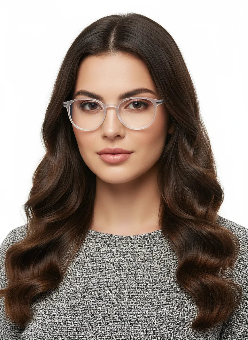 Idefend | Transparent White Medium Full Rim Round Computer Glasses for Men & Women [Blue Block]