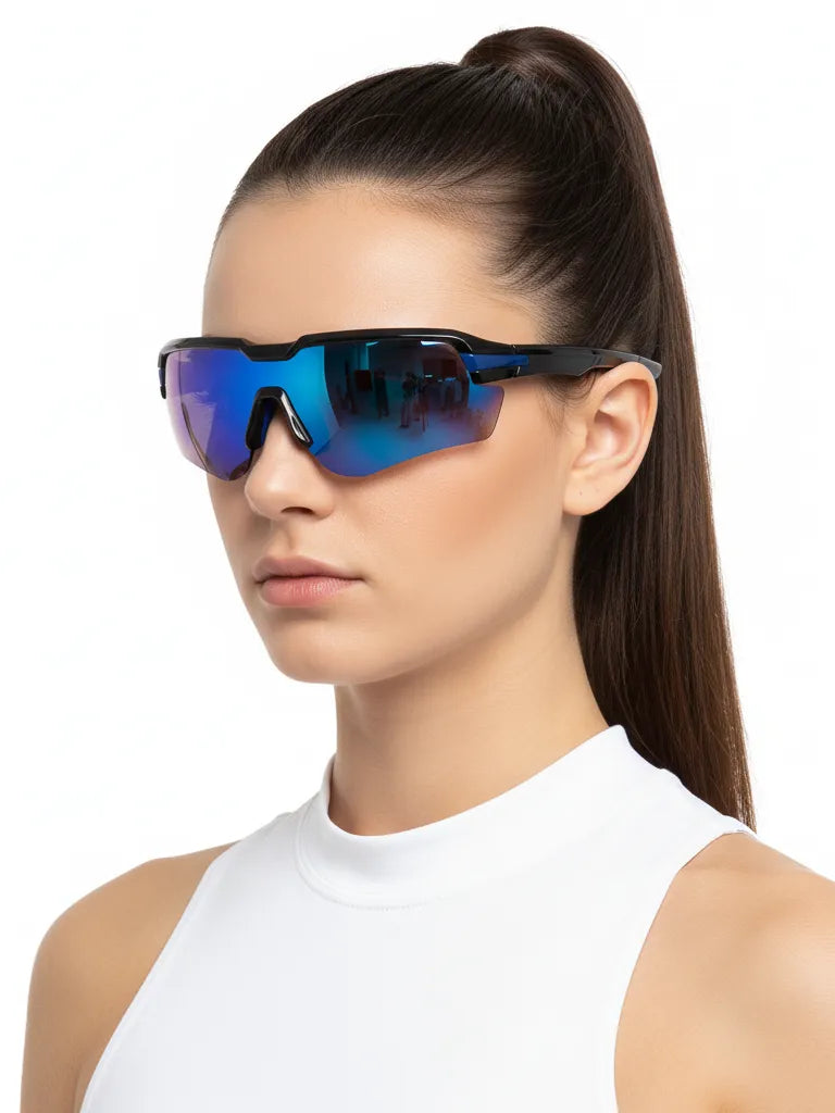 Lumina | Black/Blue Large Half Rim Shield Sports for Men & Women [UV-protected]