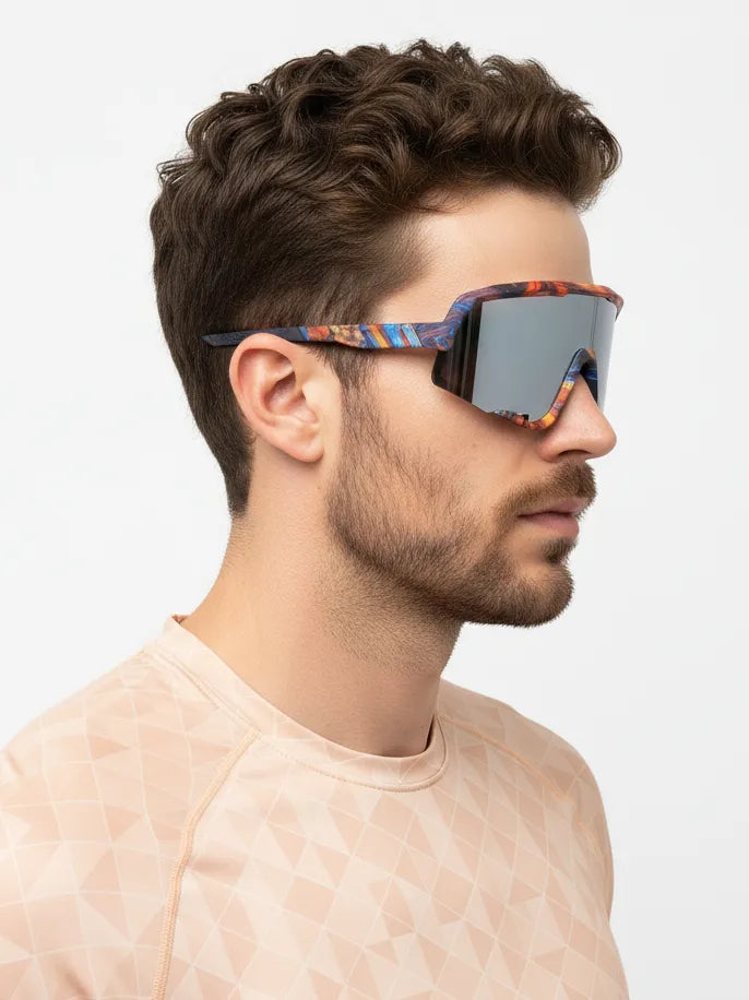 Nexis | Grey Large Full Rim Shield Sports Glasses for Men & Women [UV-protected]