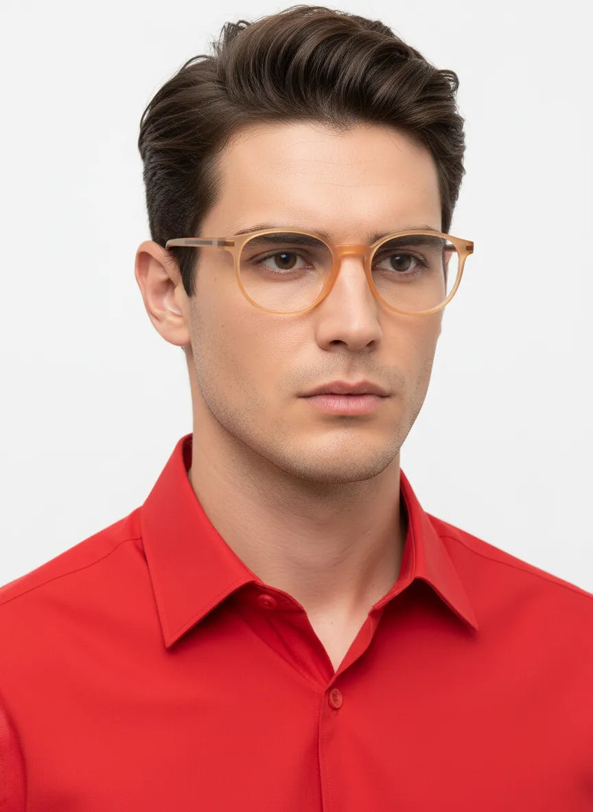 Idefend | Transparent Orange Medium Full Rim Round Computer Glasses for Men & Women [Blue Block]