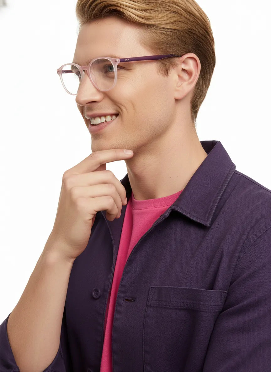 Idefend | Transparent Pink & Transparent White Medium Full Rim Round Computer Glasses for Men & Women [Blue Block]