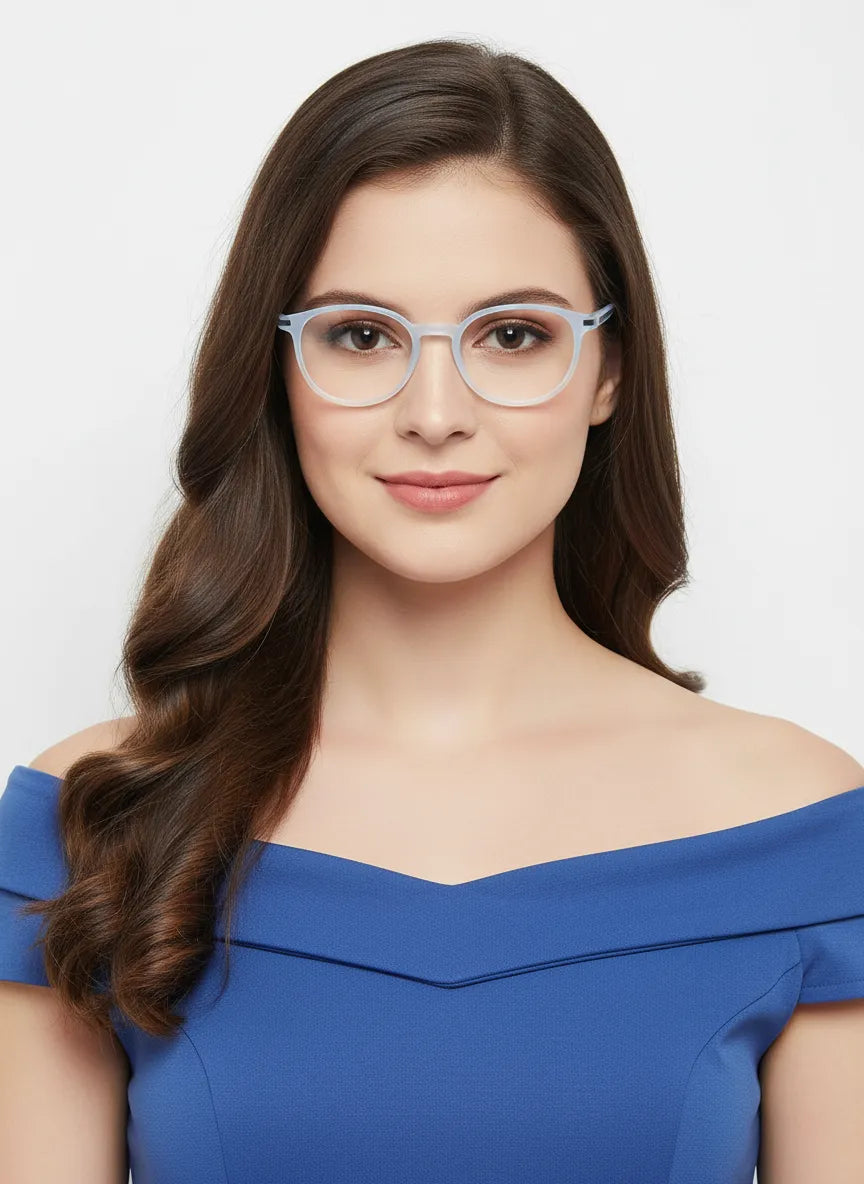 Idefend | Transparent Light Blue & Transparent White Medium Full Rim Round Computer Glasses for Men & Women [Blue Block]