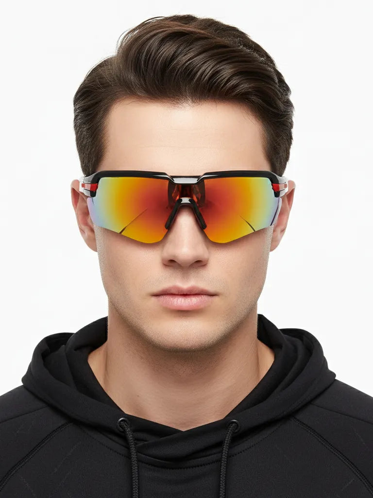 Lumina | Black/Red Large Half Rim Shield Sports for Men & Women [UV-protected]