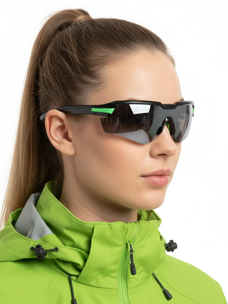 Lumina | Black/Green Large Half Rim Shield Sports for Men & Women [UV-protected]