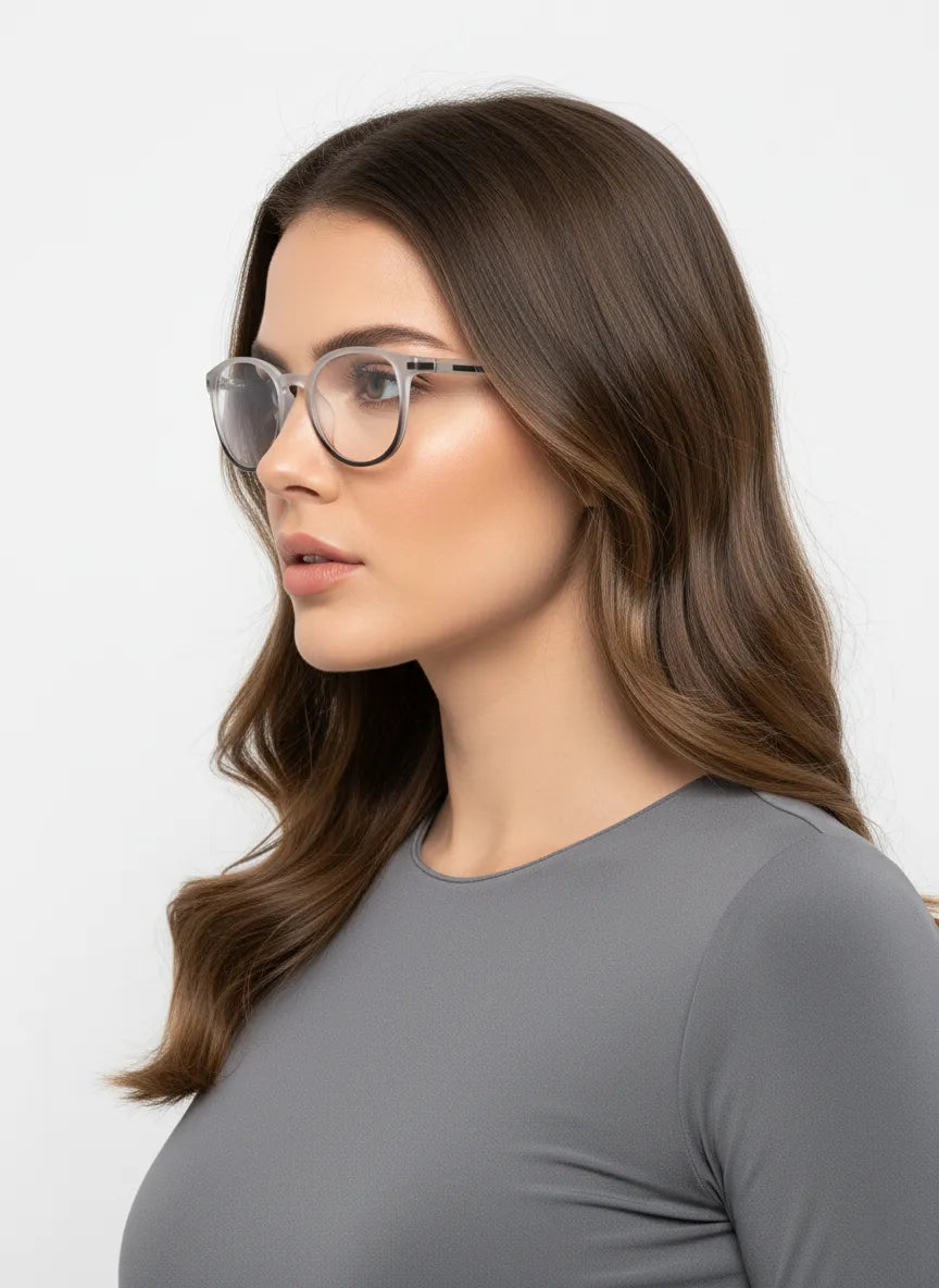 Idefend | Transparent White & Black Medium Full Rim Round Computer Glasses for Men & Women [Blue Block]