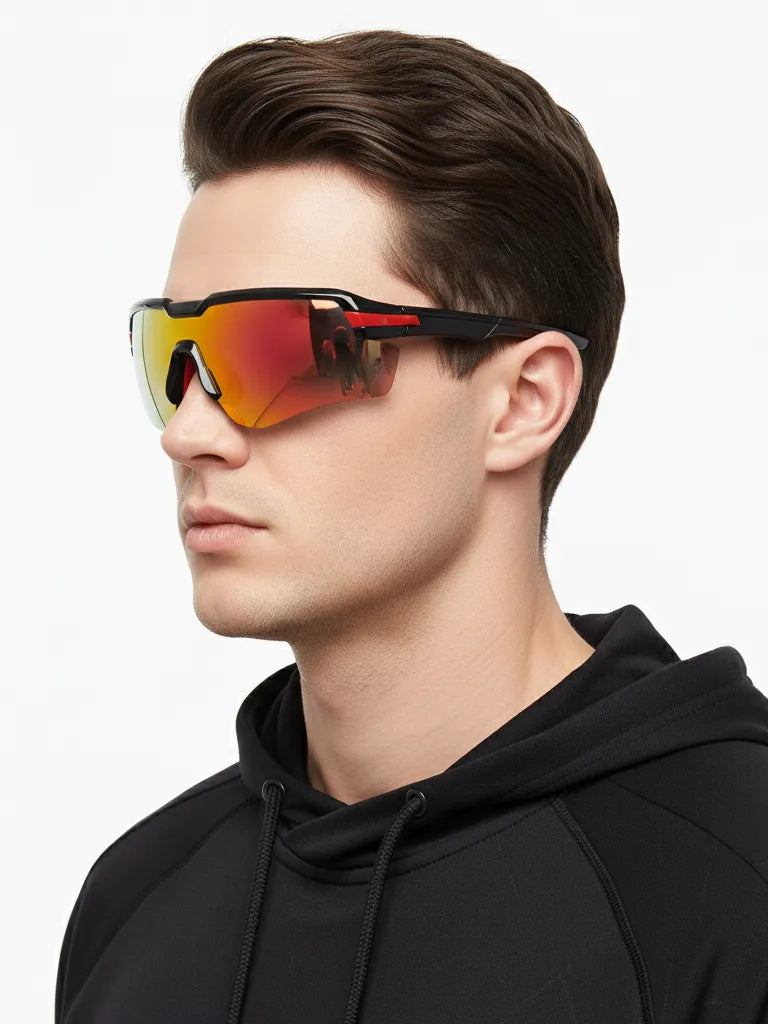 Lumina | Black/Red Large Half Rim Shield Sports for Men & Women [UV-protected]