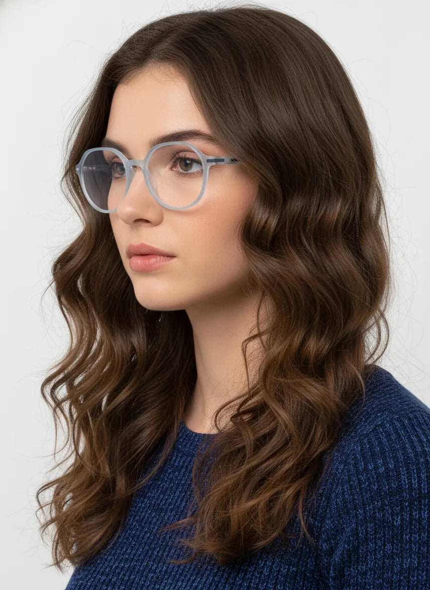 Optibul | Transparent Light Blue & Transparent White Medium Full Rim Square Computer Glasses for Men & Women [Blue Block]