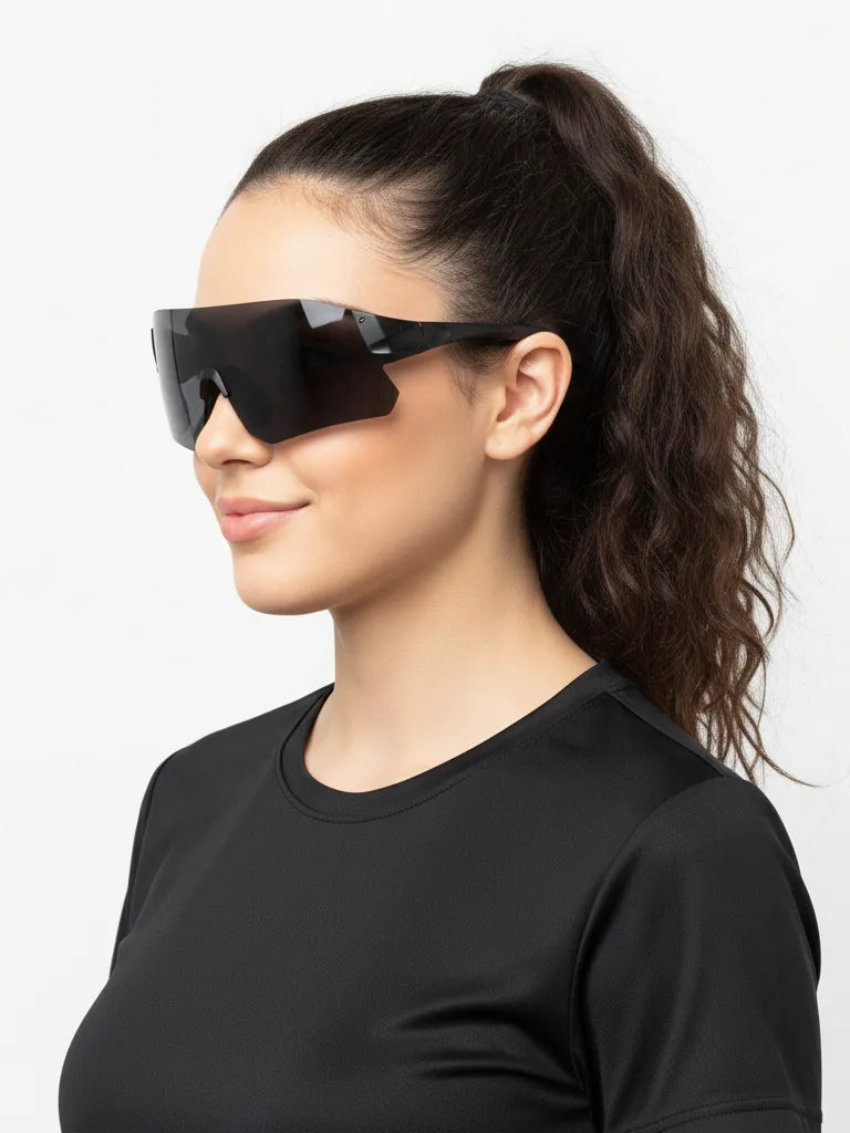 Hunters | Black Large Rim Less Shield Sports for Men & Women [UV-protected]