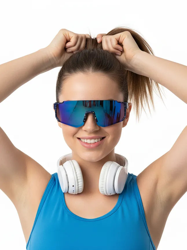 Strix | Blue/Green/Texture Large Full Rim Shield Sports Glasses for Men & Women [UV-protected]