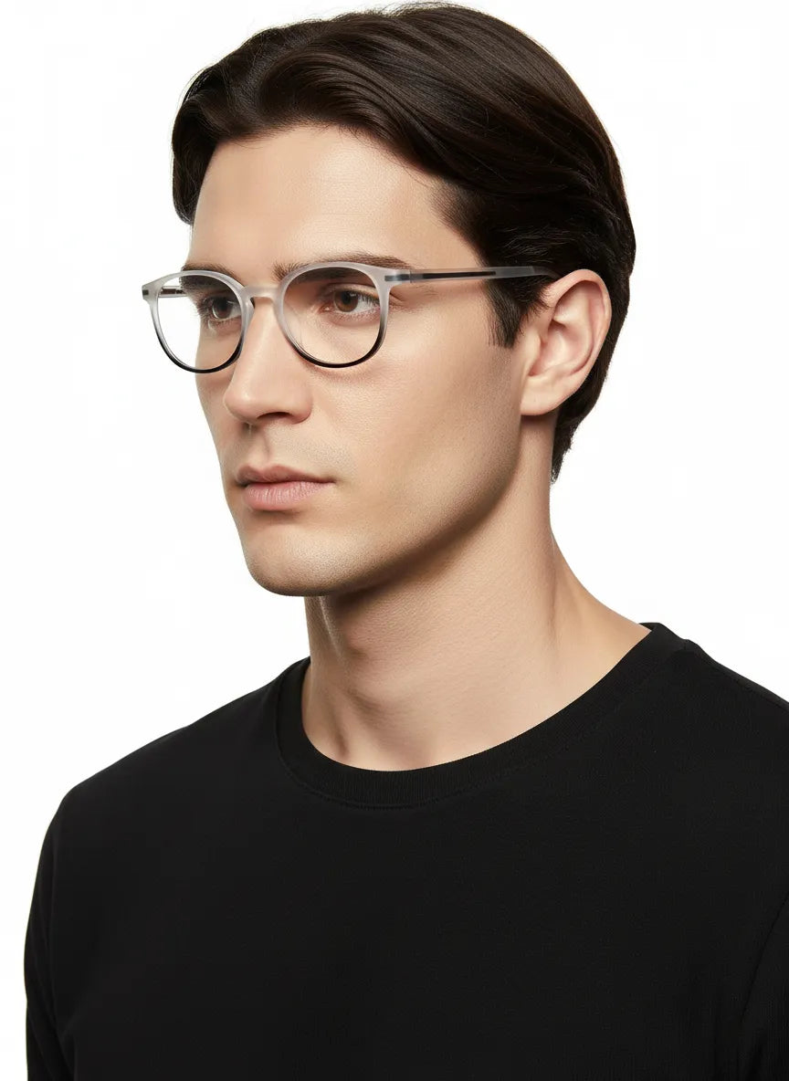 Idefend | Transparent White & Black Medium Full Rim Round Computer Glasses for Men & Women [Blue Block]