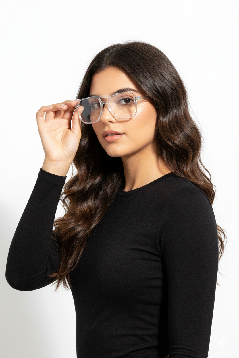 Lumnos | Transparent Small Full Rim Square Computer Glasses for Men & Women [Blue Block]