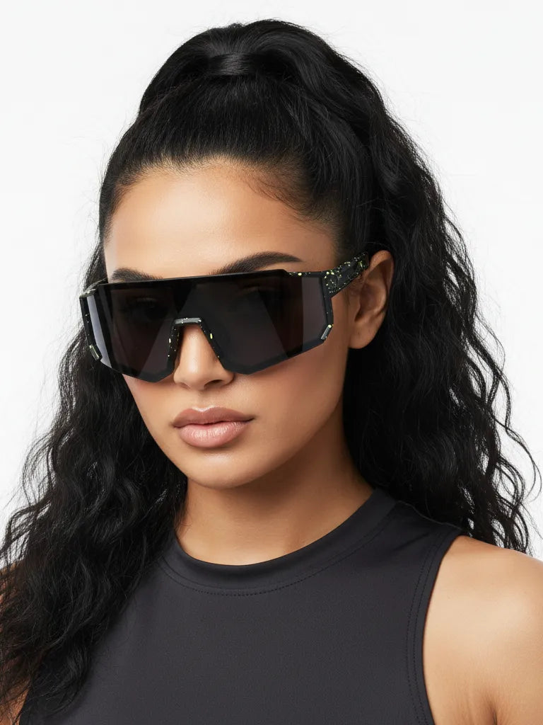 Strix | Black Large Full Rim Shield Sports Glasses for Men & Women [UV-protected]