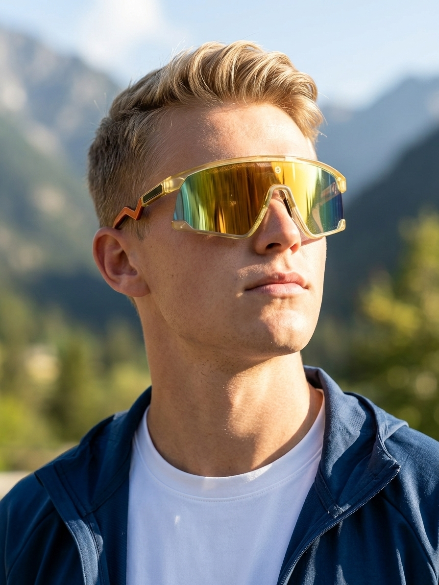 Eaga | Transparent Green Large Half Rim Shield Sports Sunglasses for Men & Women [Mirrored]