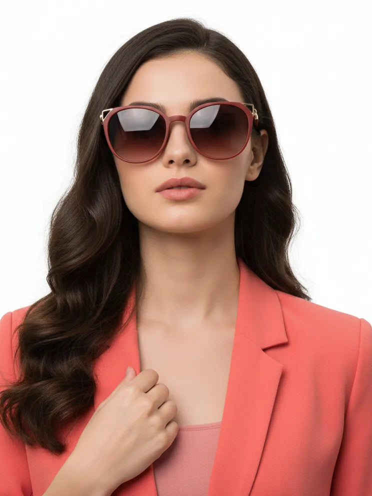 Vortex | Red Medium Full Rim Round Sunglasses for Women [UV-protected]