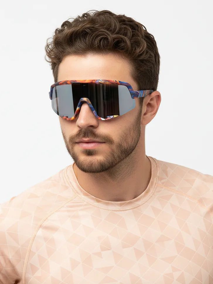 Nexis | Grey Large Full Rim Shield Sports Glasses for Men & Women [UV-protected]