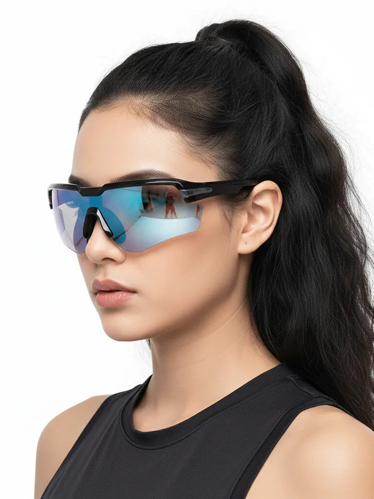 Lumina | Black/Grey Large Half Rim Shield Sports for Men & Women [UV-protected]