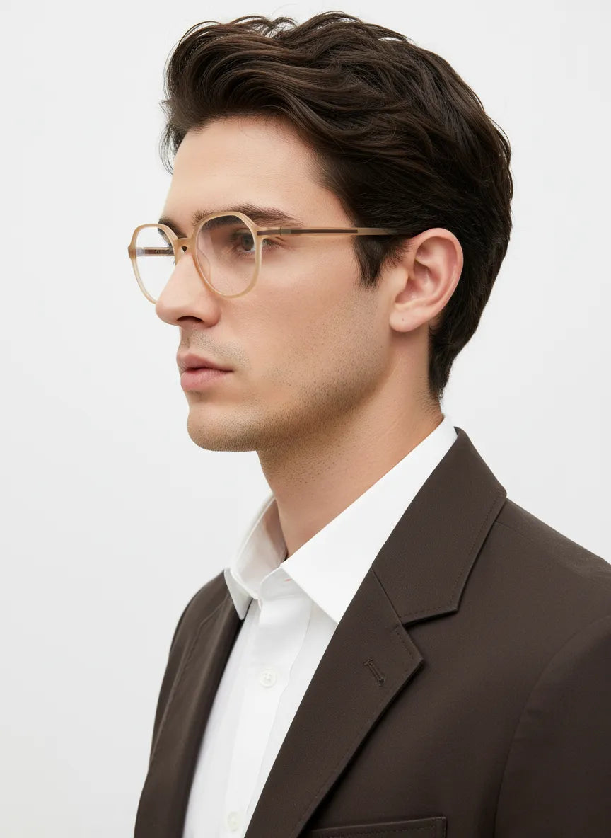 Optibul | Transparent Orange Medium Full Rim Square Computer Glasses for Men & Women [Blue Block]