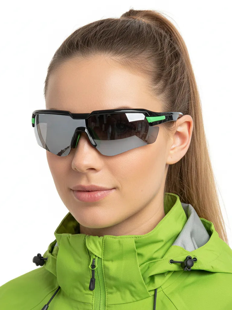 Lumina | Black/Green Large Half Rim Shield Sports for Men & Women [UV-protected]