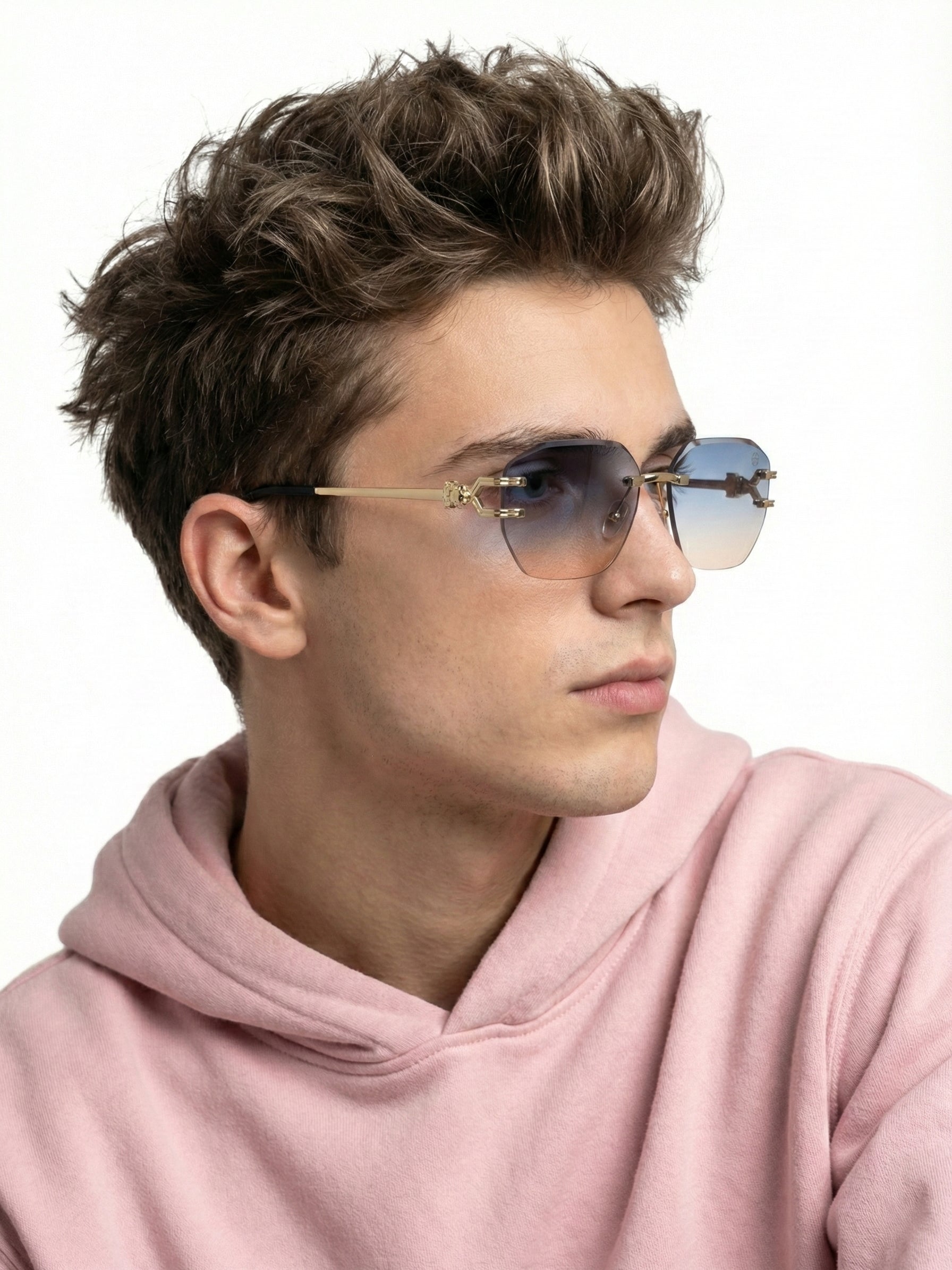 Valora | Gradient Blue & Brown Medium Rim Less Square Sunglasses for Men [UV-protected]