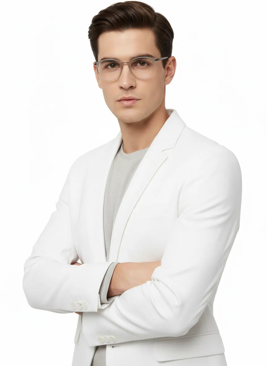 Idefend | Transparent Light Grey & White Medium Full Rim Round Computer Glasses for Men & Women [Blue Block]