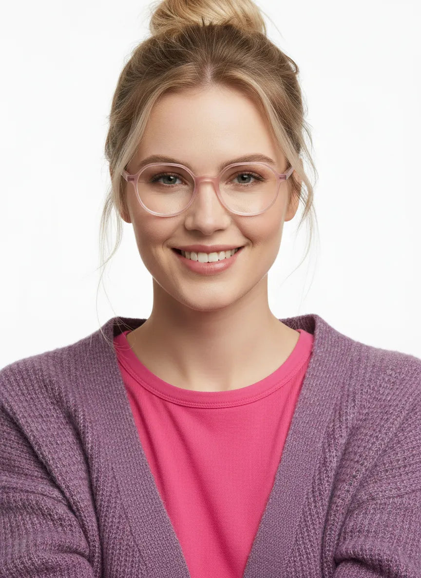 Idefend | Transparent Pink & Transparent White Medium Full Rim Round Computer Glasses for Men & Women [Blue Block]