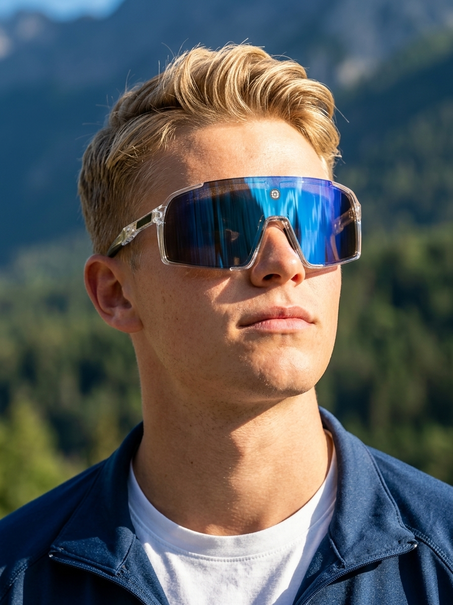 Swift | Transparent Large Full Rim Visor Sports Sunglasses for Men & Women [Mirrored]