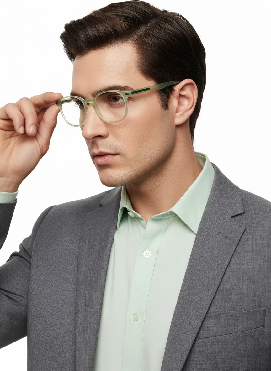 Idefend | Transparent Light Green Medium Full Rim Round Computer Glasses for Men & Women [Blue Block]