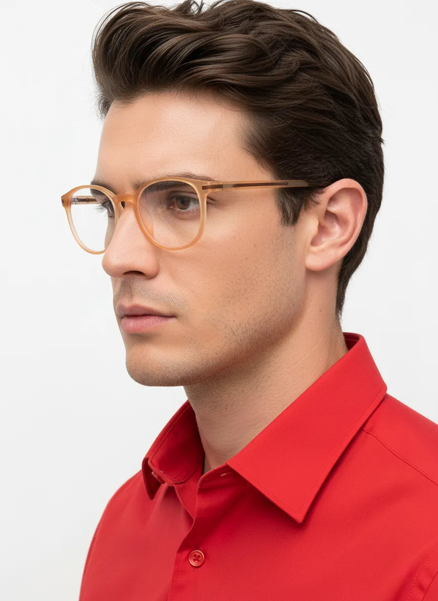 Idefend | Transparent Orange Medium Full Rim Round Computer Glasses for Men & Women [Blue Block]