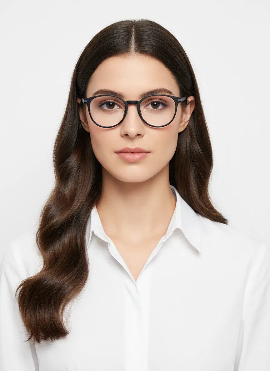 Idefend | Black Medium Full Rim Round Computer Glasses for Men & Women [Blue Block]