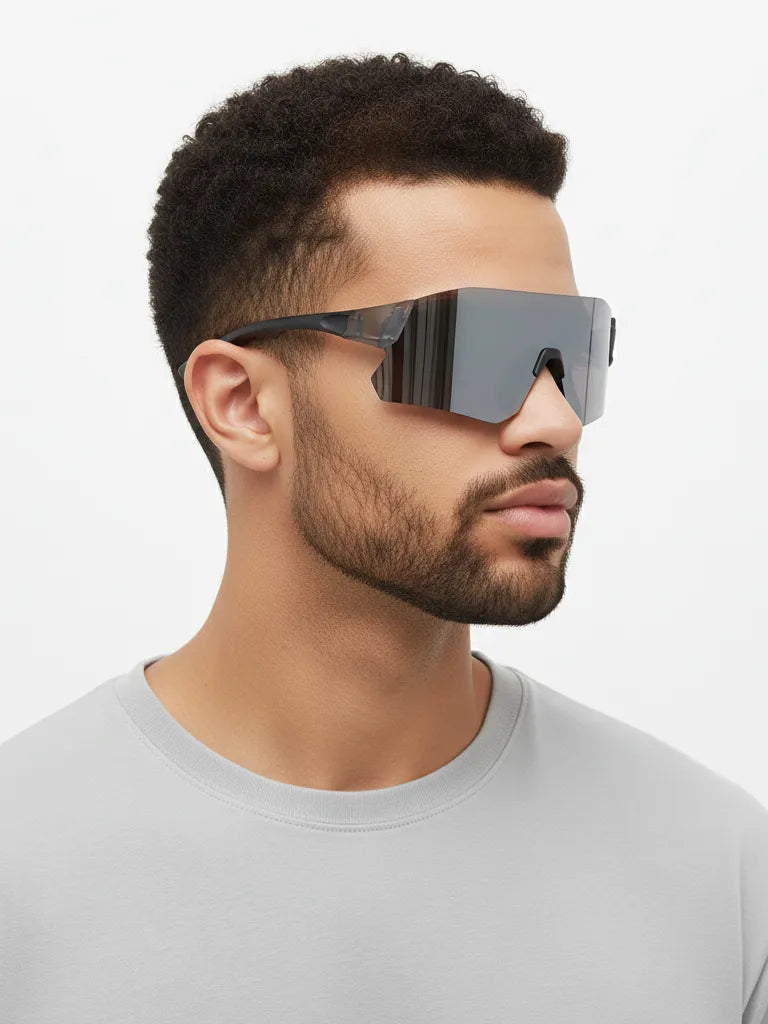 Hunters | Grey Large Rim Less Shield Sports for Men & Women [UV-protected]