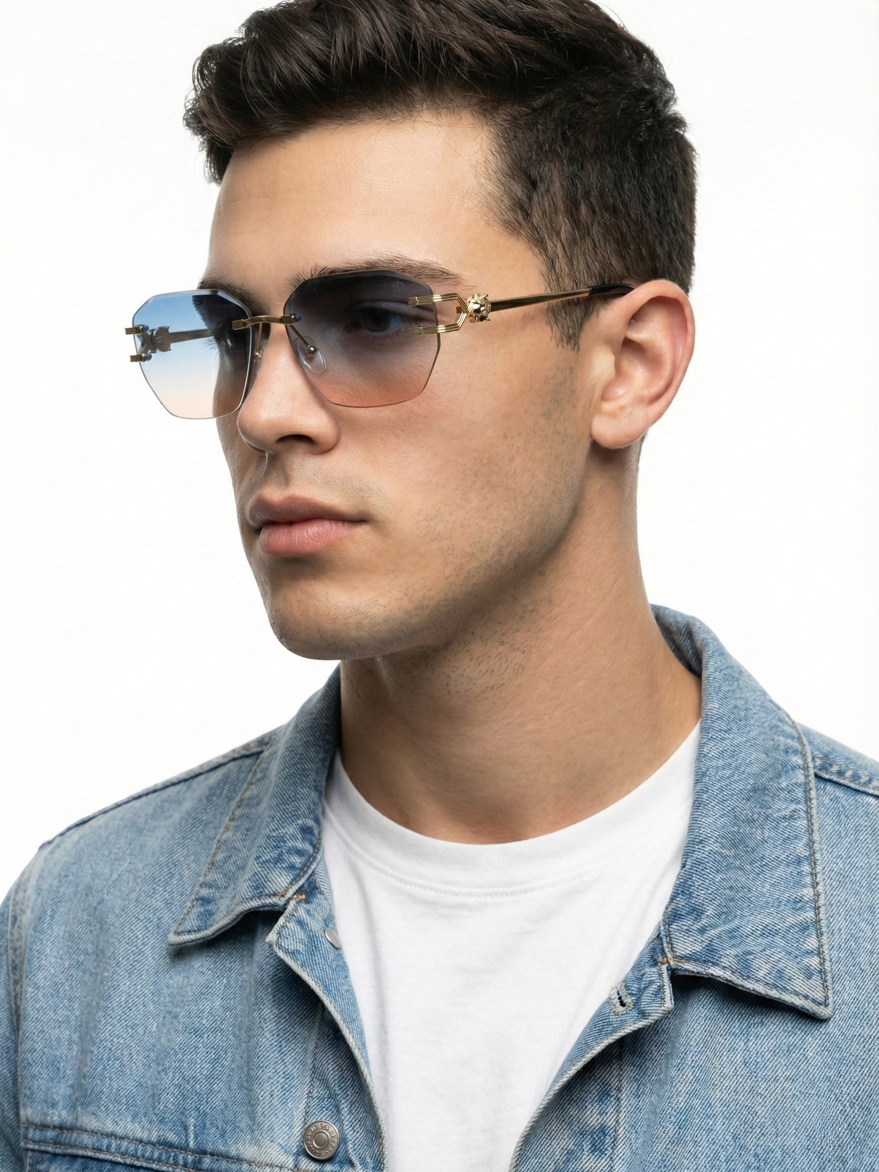 Valora | Gradient Blue & Brown Medium Rim Less Square Sunglasses for Men [UV-protected]