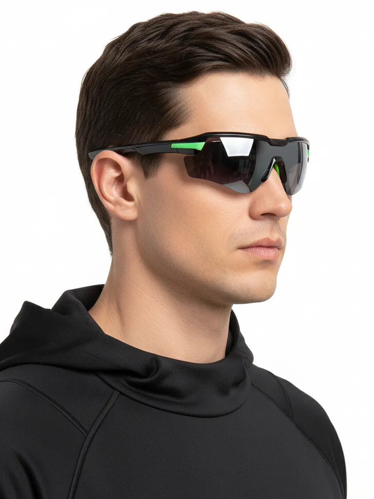 Lumina | Black/Green Large Half Rim Shield Sports for Men & Women [UV-protected]