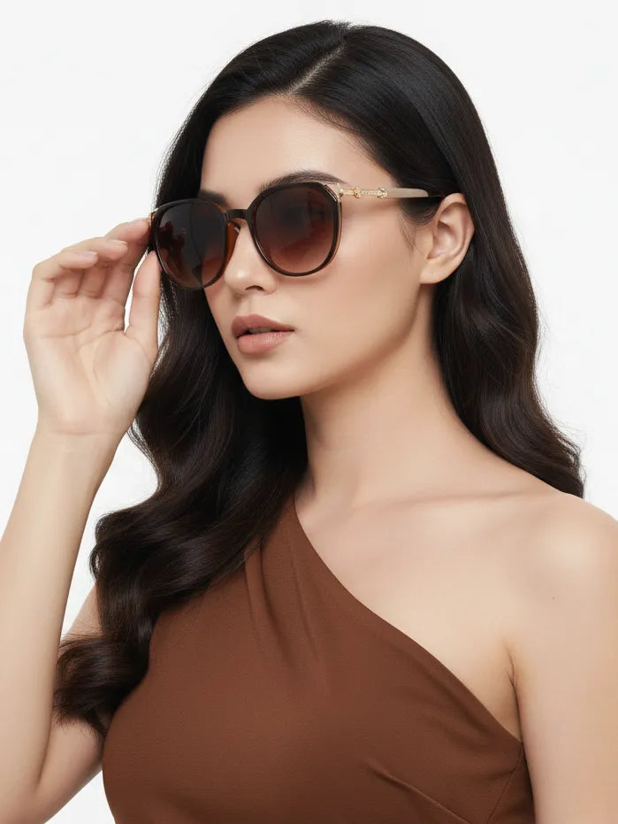 Vortex | Brown Medium Full Rim Round Sunglasses for Women [UV-protected]