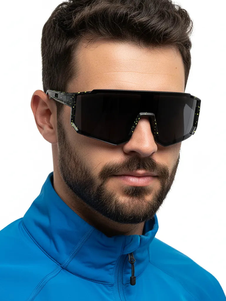 Strix | Black Large Full Rim Shield Sports Glasses for Men & Women [UV-protected]