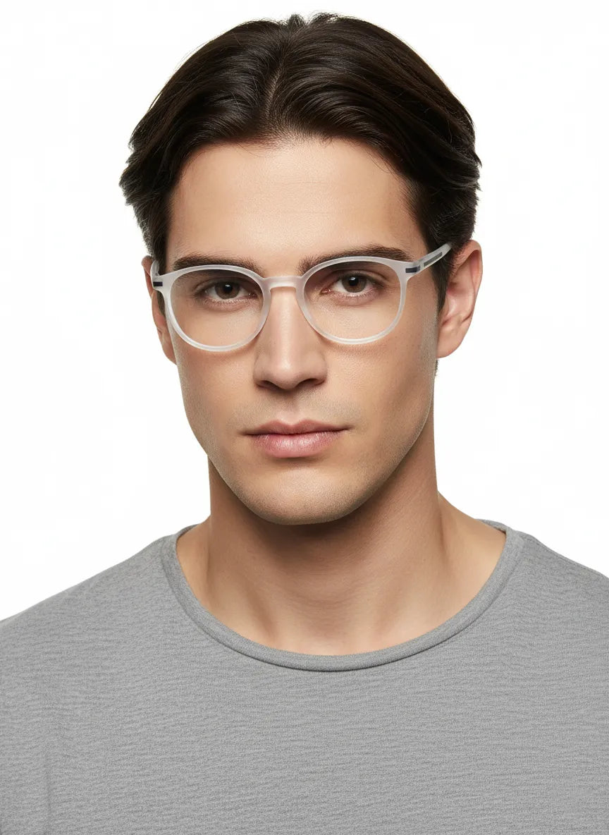 Idefend | Transparent White Medium Full Rim Round Computer Glasses for Men & Women [Blue Block]