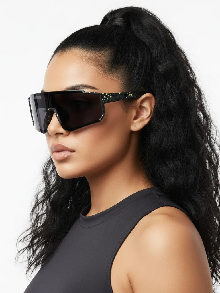 Strix | Black Large Full Rim Shield Sports Glasses for Men & Women [UV-protected]