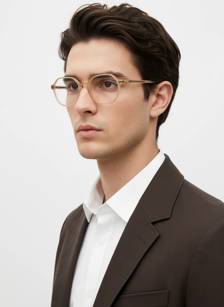 Optibul | Transparent Orange Medium Full Rim Square Computer Glasses for Men & Women [Blue Block]