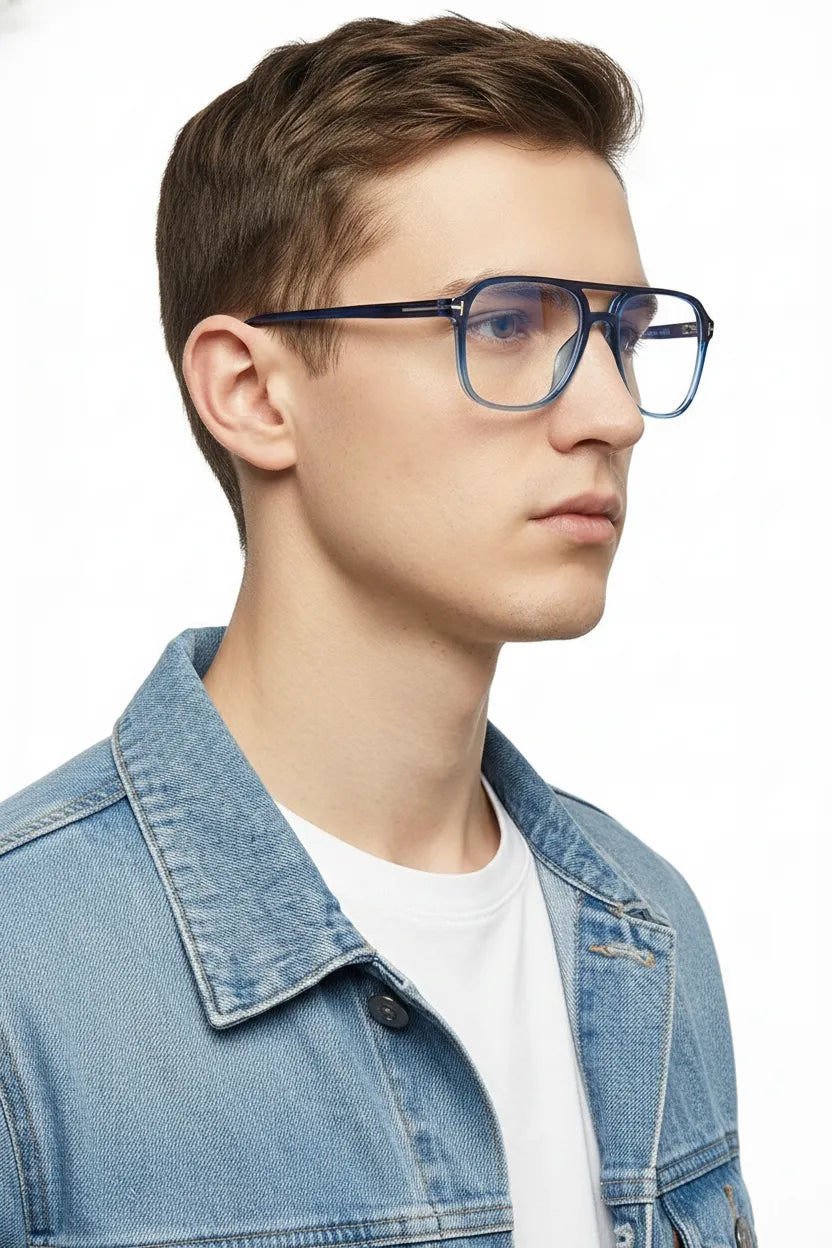 Aegira | Gradient Blue Small Full Rim Square Computer Glasses for Men & Women [Blue Block]