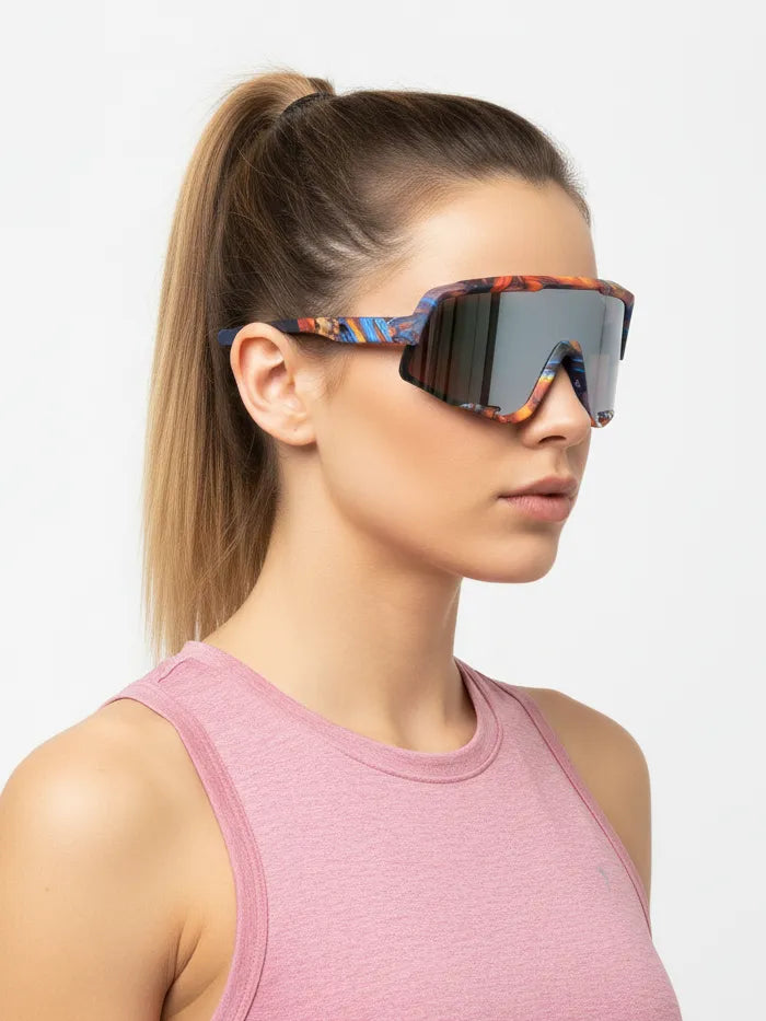 Nexis | Grey Large Full Rim Shield Sports Glasses for Men & Women [UV-protected]