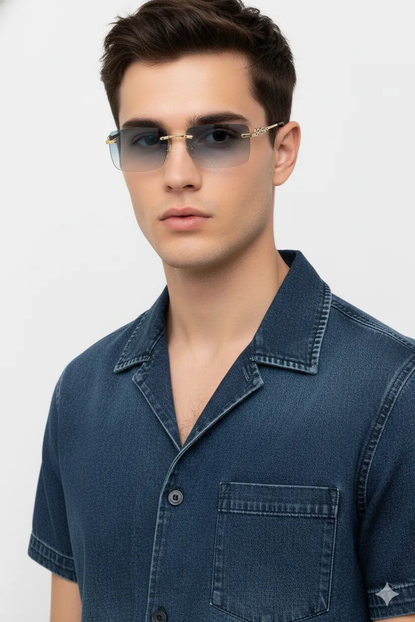 Clyra | Gradient Cyan Medium Rim Less RECTANGLE Sunglasses for Men [UV-protected]