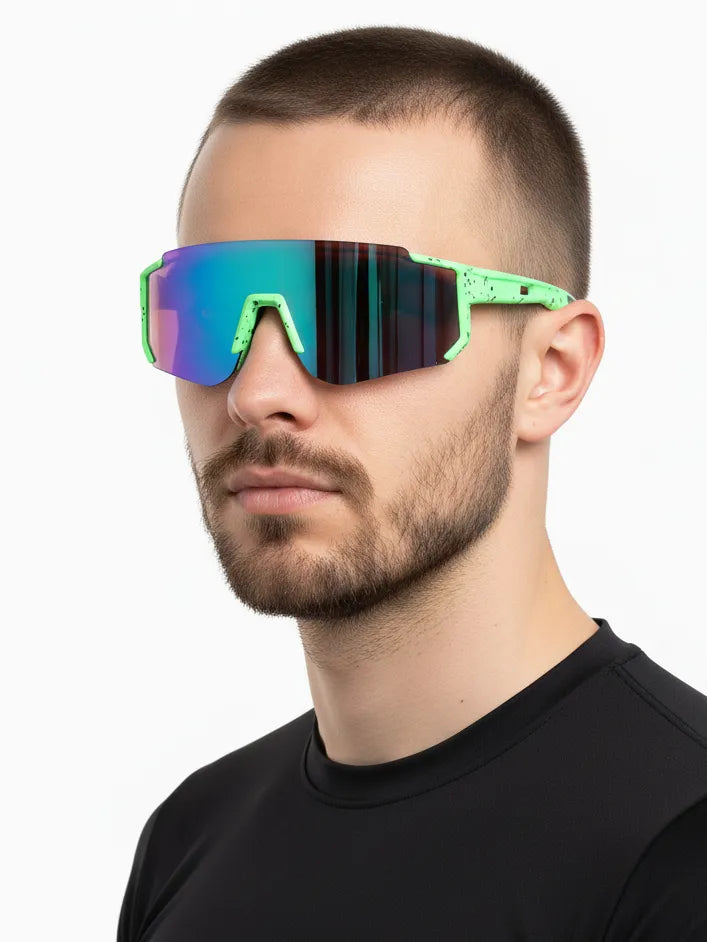 Strix | Green / Black / Texture Large Full Rim Shield Sports Glasses for Men & Women [UV-protected]