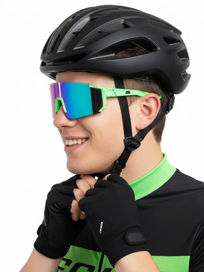 Strix | Green / Black / Texture Large Full Rim Shield Sports Glasses for Men & Women [UV-protected]