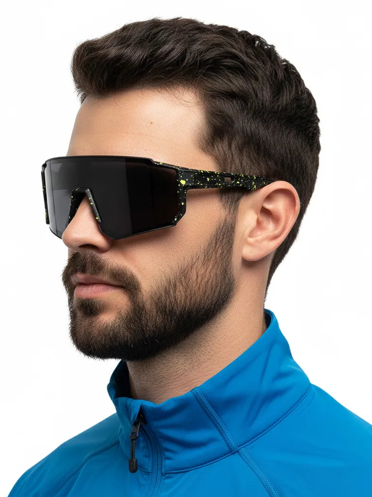 Strix | Black Large Full Rim Shield Sports Glasses for Men & Women [UV-protected]