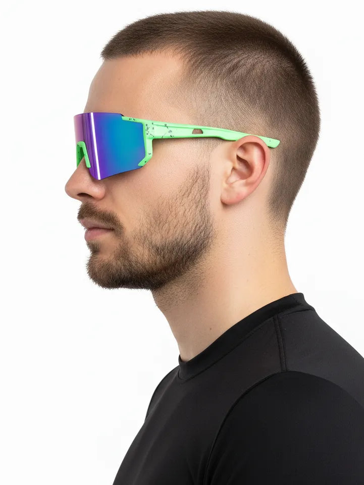 Strix | Green / Black / Texture Large Full Rim Shield Sports Glasses for Men & Women [UV-protected]