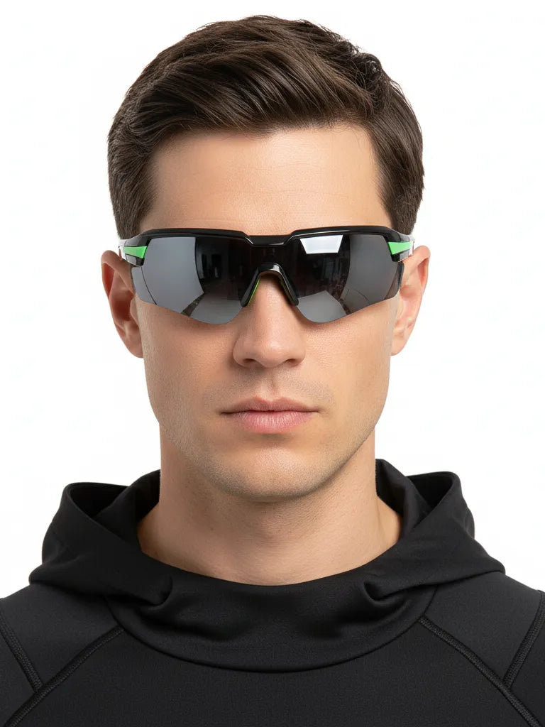 Lumina | Black/Green Large Half Rim Shield Sports for Men & Women [UV-protected]