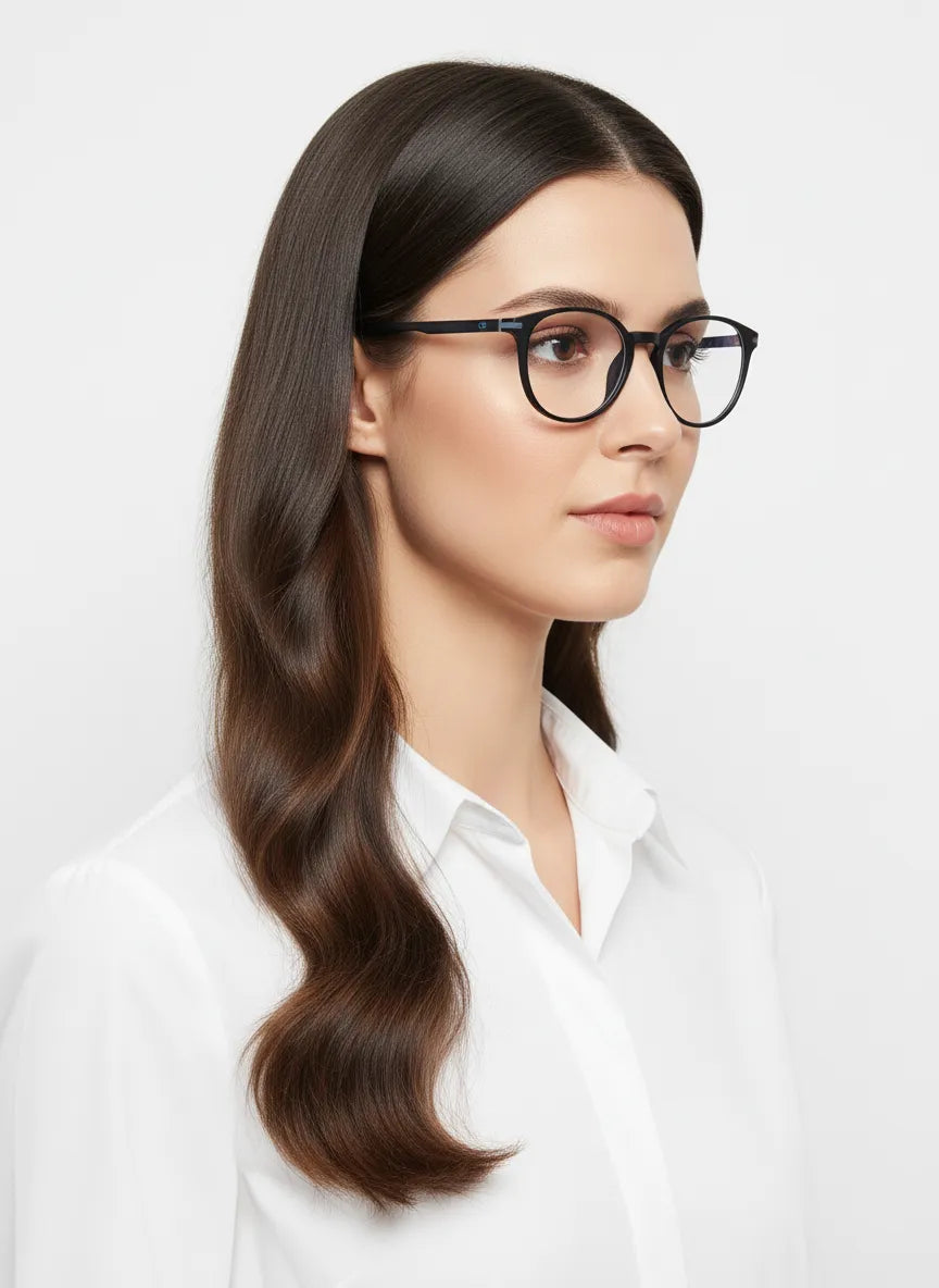 Idefend | Black Medium Full Rim Round Computer Glasses for Men & Women [Blue Block]